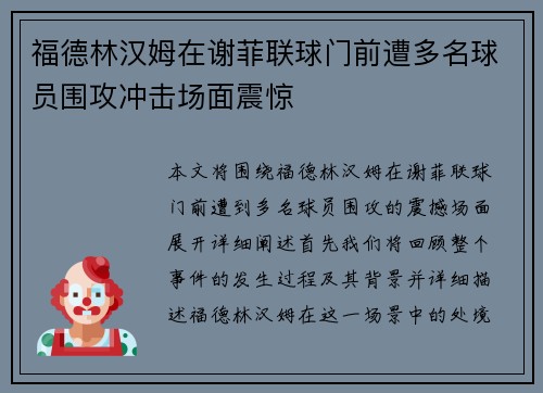 福德林汉姆在谢菲联球门前遭多名球员围攻冲击场面震惊