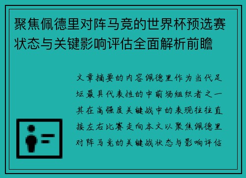 聚焦佩德里对阵马竞的世界杯预选赛状态与关键影响评估全面解析前瞻